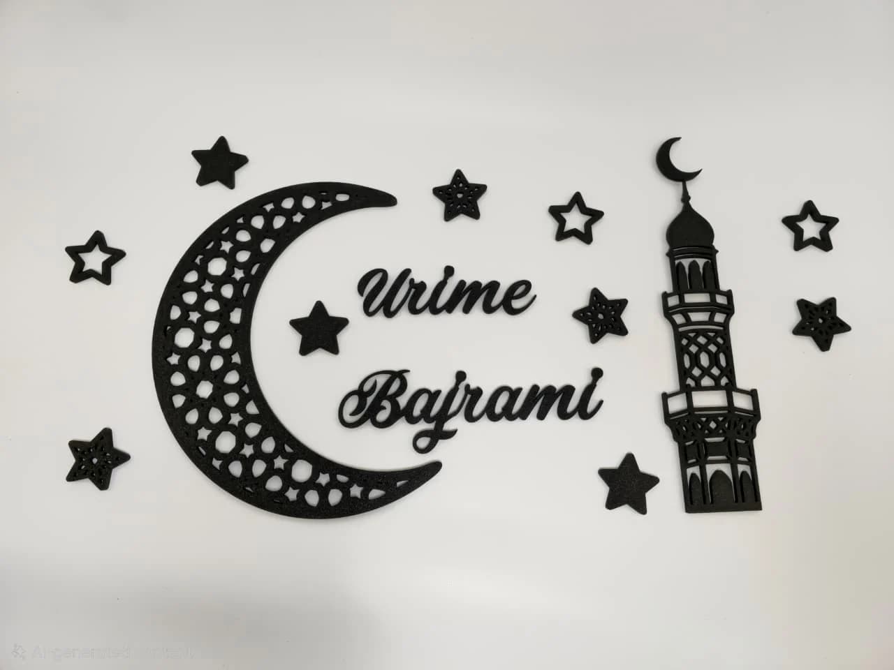 Dekor 3D “Urime Bajrami” me Emër të Personalizuar – Hënë dhe Minare